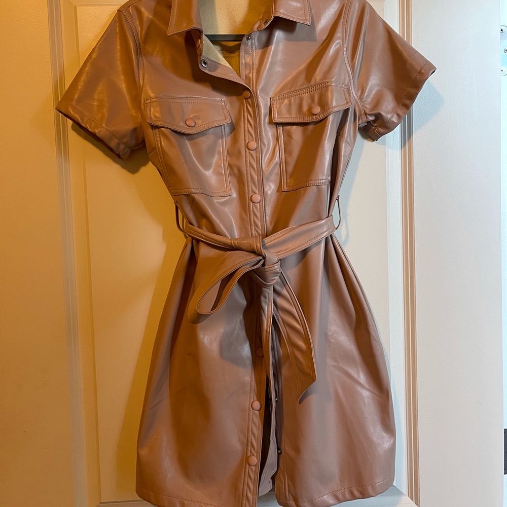 Faux leather blush pink mini dress